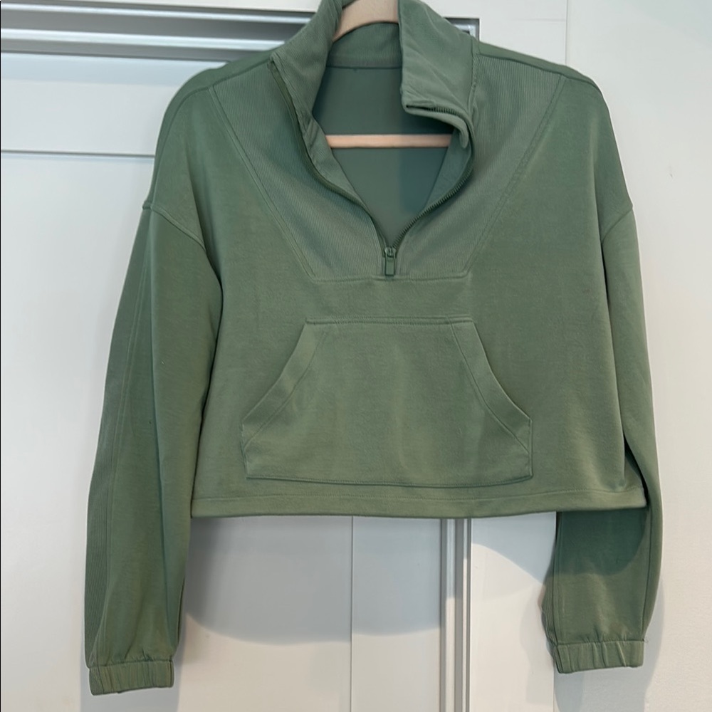 Sweatsuit set - Olive Green Women's Half-Zip cropped Pullover & pant set